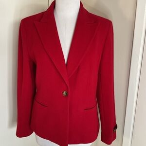 Vintage Herve Bernard Red Cashmere Wool Blazer Jacket Size 8 Tailored Luxe
